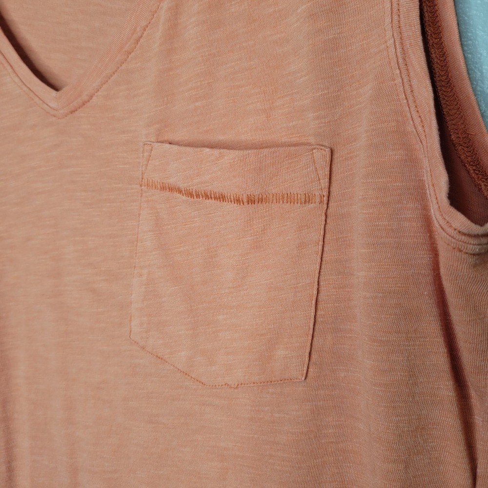 Toad & Co Organic Cotton Blend Orange V-Neck Pocket Tank Top Women's Size M Slub - Picture 3 of 8